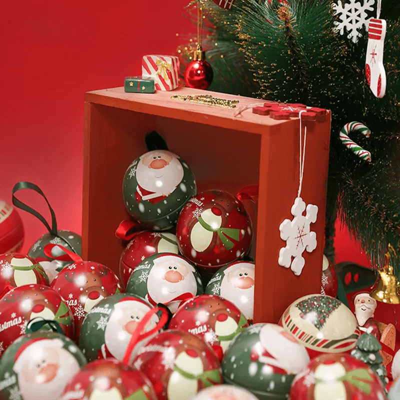 Julekule Godteriboks Juledekorasjon - Fyll med Godteri & Sjokolade, Julenisse, Elg, Snømann