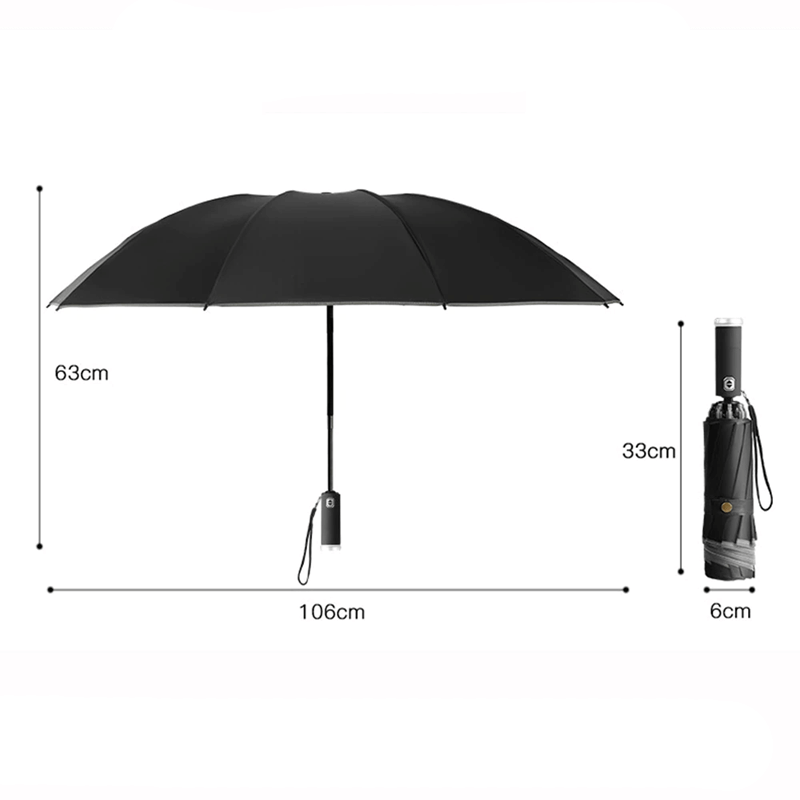 Sammenleggbar Paraply med LED-lommelykt