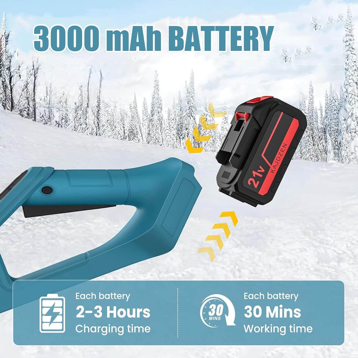 12 tommer trådløs snøskuffe med 2 batterier