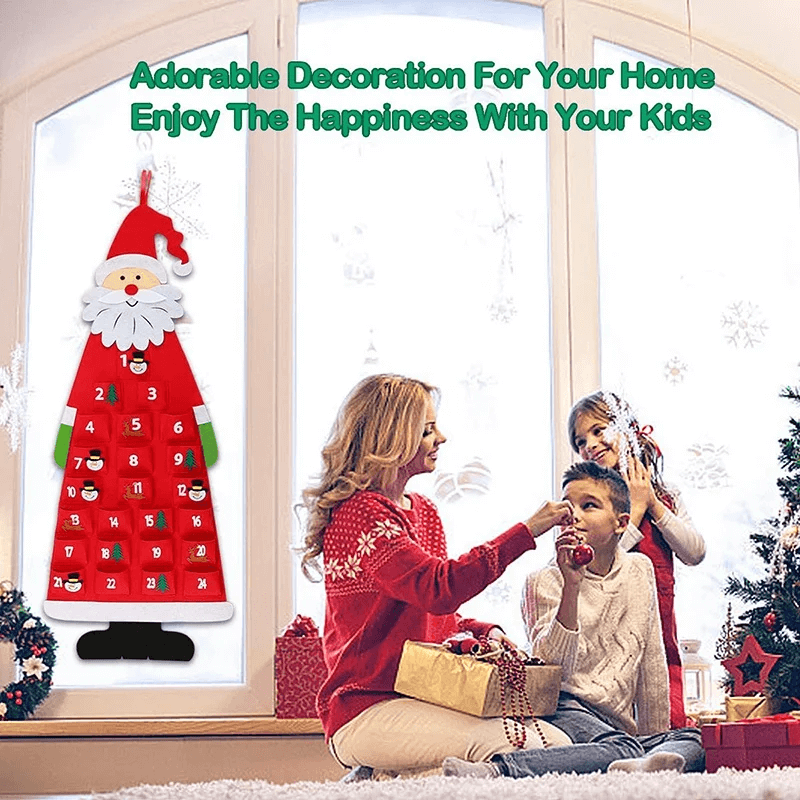 Julenisse Snømann Advent Hengende Kalender Med 24 Lommer