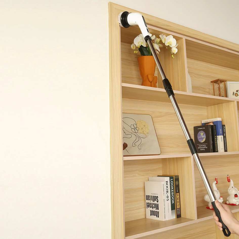 SpinClean - 9-i-1 Elektrisk Rengjøringsbørste Med Stav For Skånsom Rengjøring