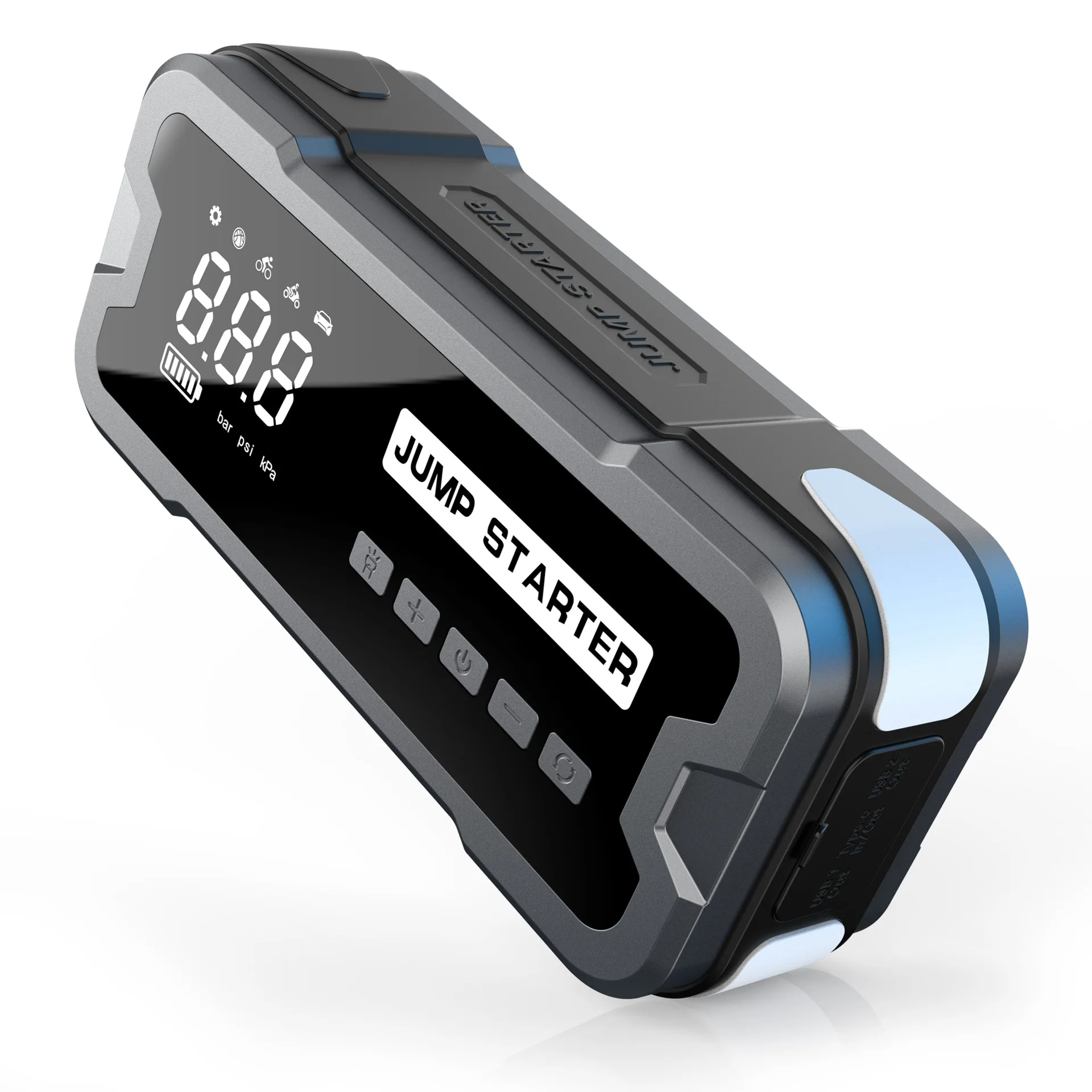 4 i 1 Bærbar Startbooster med Luftpumpe Pro