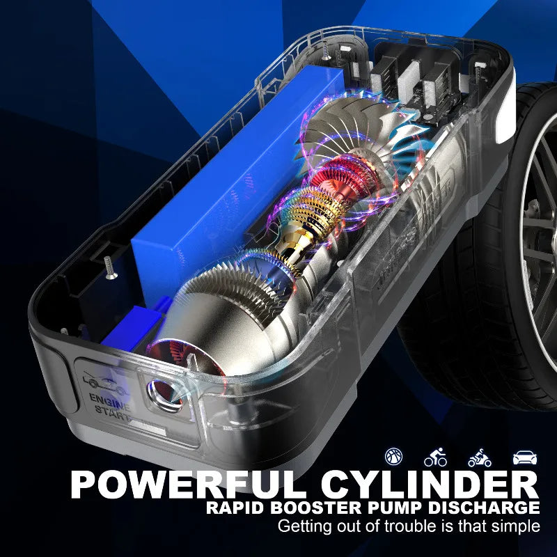 4 i 1 Bærbar Startbooster med Luftpumpe Pro