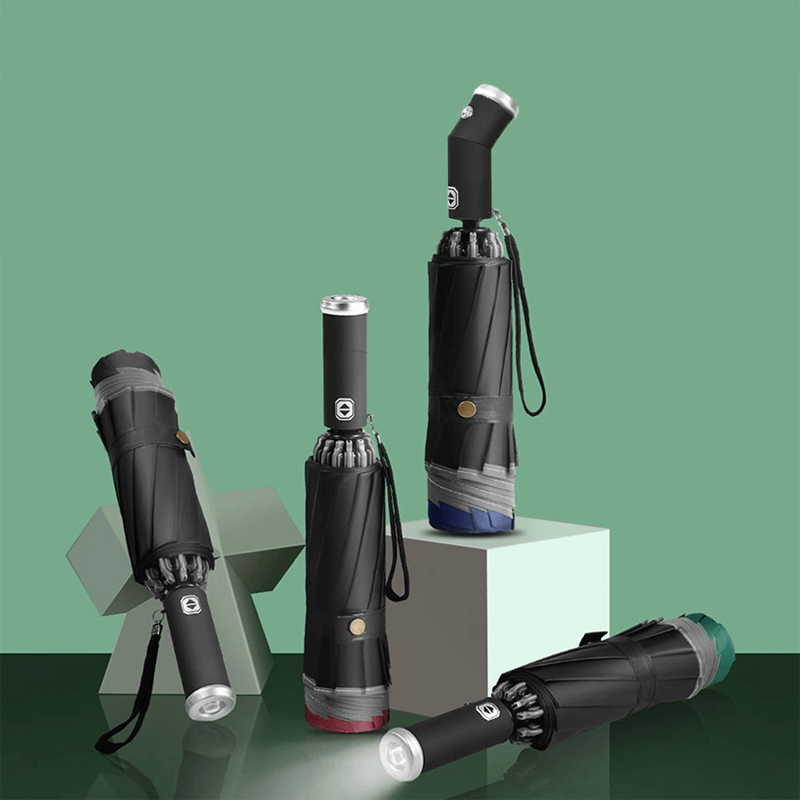 Sammenleggbar Paraply med LED-lommelykt