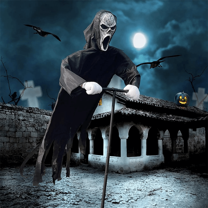 Skummel Spøkelsesfuglskremme – Halloween Dekorasjon for Hage og Gård, Skremmende Fugleskremme som Svinger i Vinden