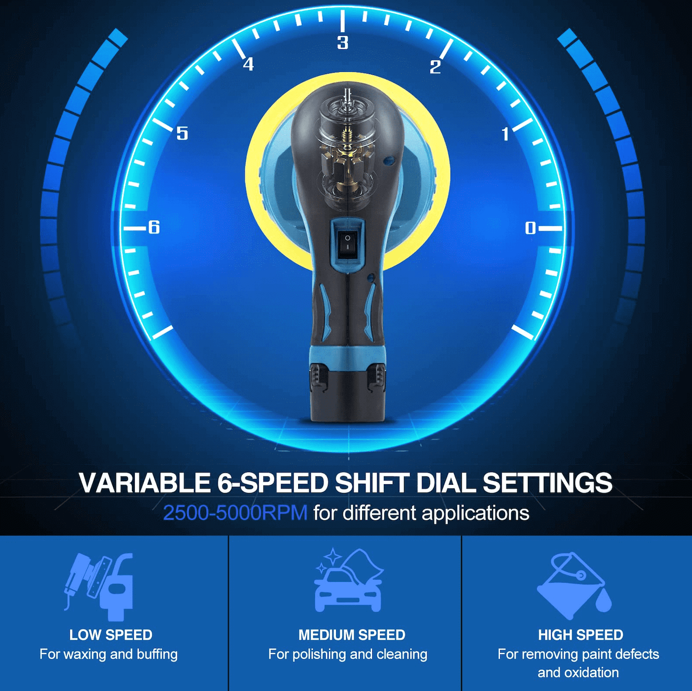 Trådløs bilbufferpolerer med 2 batterier