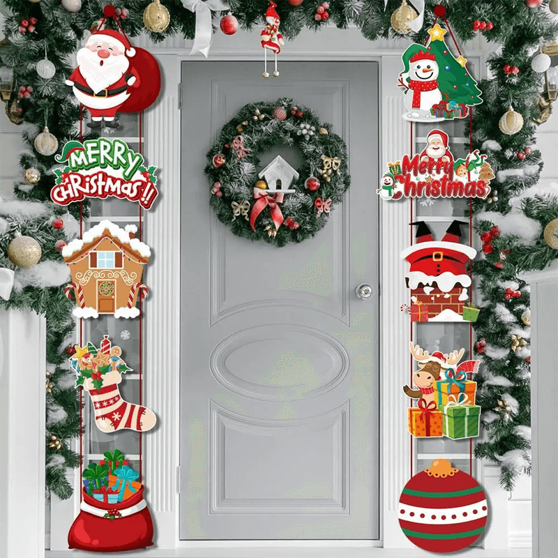 God Jul Hengende Dørbanner - Julenisse, Snømann, Juletre, Pepperkakehus