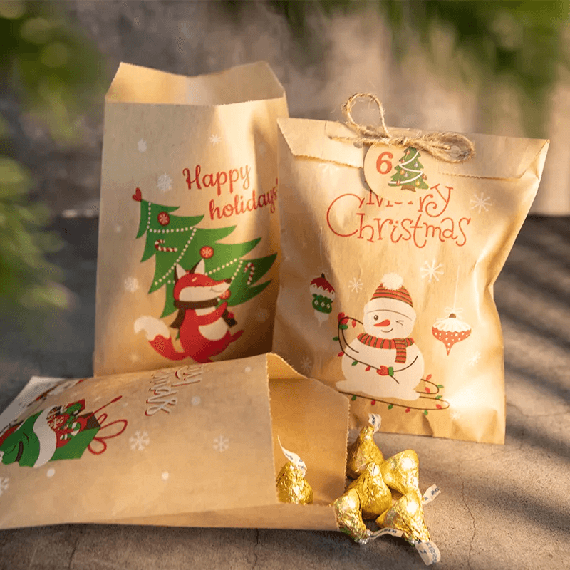 12 stk. God Jul Kraftpapirposer - Ferdige Julegaveposer 13x18cm