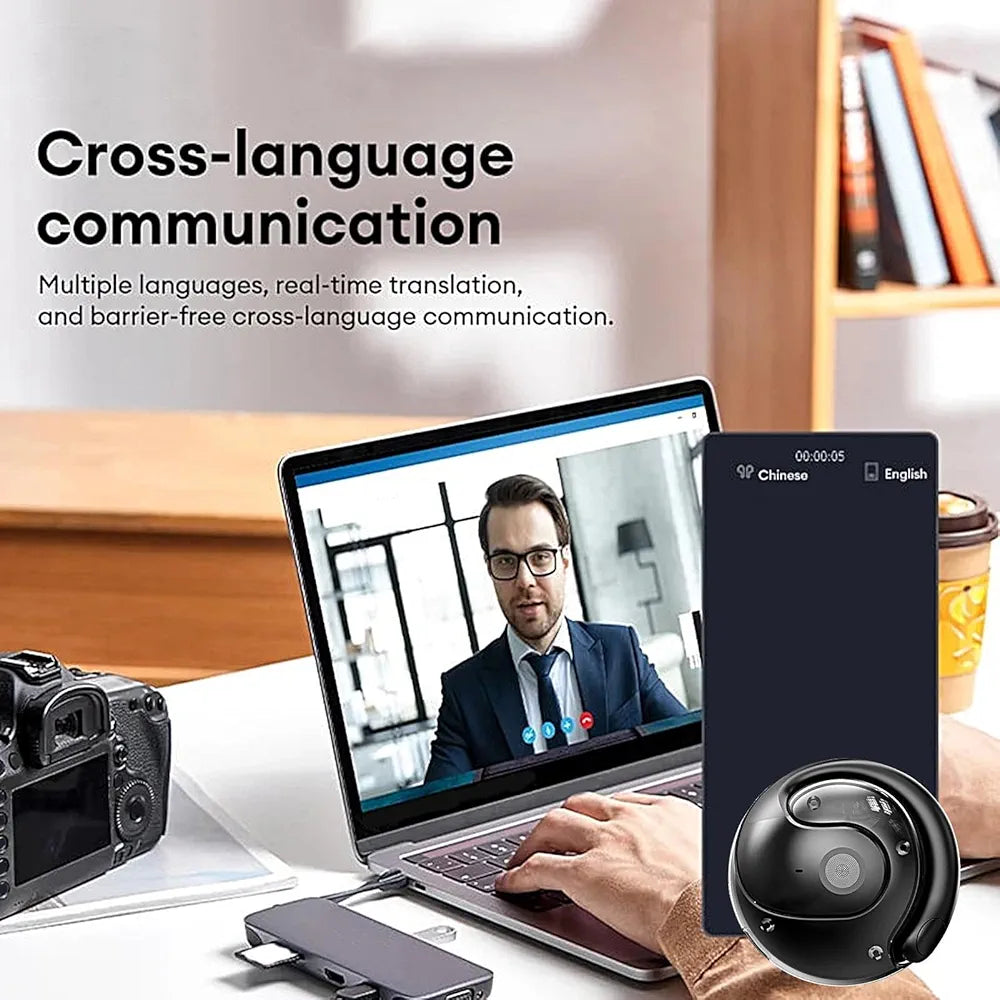 HY-T26 Pro språkoversetter, sanntids oversettelse med ørepropper, HY-T26 Pro trådløs oversetter pod med stereolyd, toveis oversetter hodetelefoner, støtter over 75 forskjellige språk