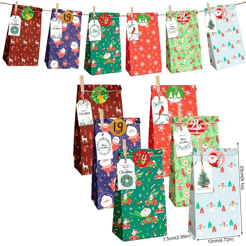 24x Flerfargede Julegaveposer - Ferdige Gaveposer