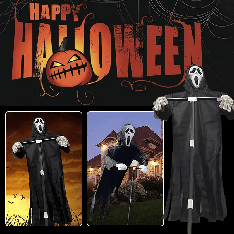 Skummel Spøkelsesfuglskremme – Halloween Dekorasjon for Hage og Gård, Skremmende Fugleskremme som Svinger i Vinden