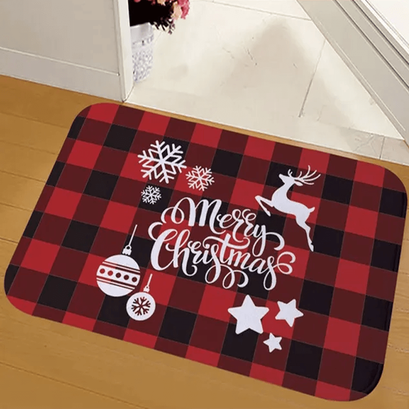 60x40 cm Innbydende Julematte i Flanell - God Julestemning, Julenisse, Stjerne, Reinsdyr