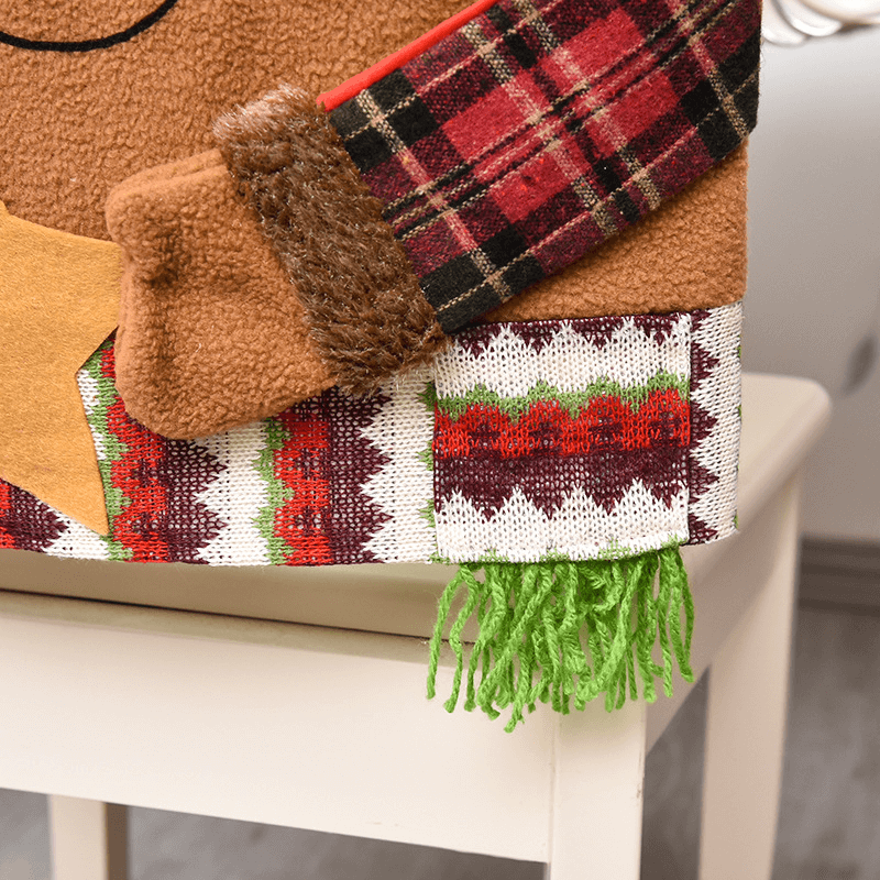 3x Juledekorerte Stolovertrekk for Ryggstøtten 48x54cm - Julenisse, Snømann, Rein