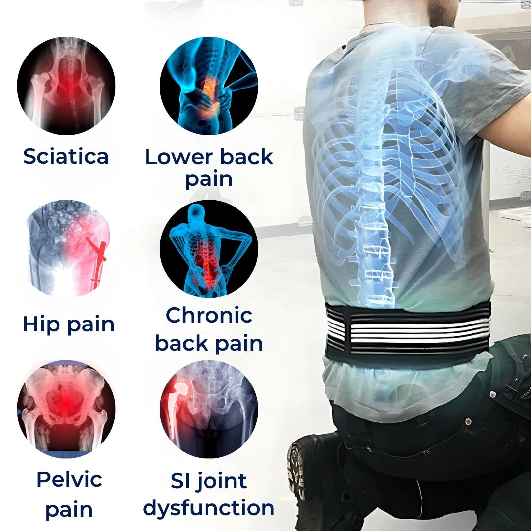 BackGuard Korsryggstøttebelte | Lindring av smerter i korsryggen - Justerbar passform for holdningskorrigering - Skadeforebygging - Aktiv bruk