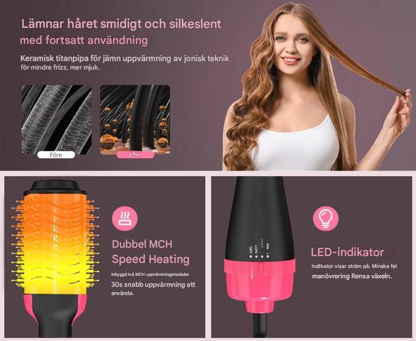 StylePro – 4-i-1 Varmluftsbørste for Føn, Volum og Styling | Smidig Hårstyling med En Enhet