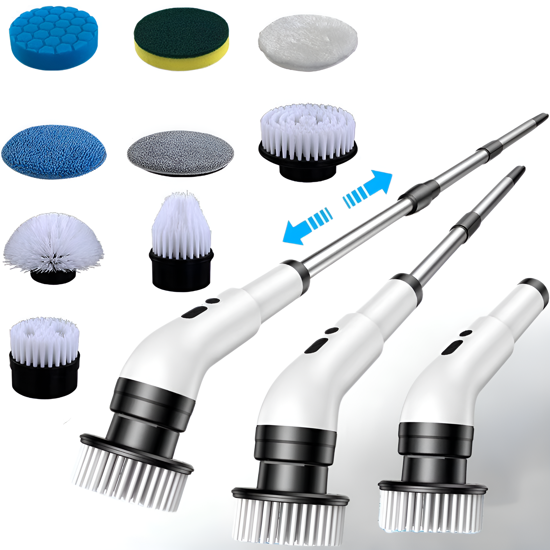 SpinClean - 9-i-1 Elektrisk Rengjøringsbørste Med Stav For Skånsom Rengjøring