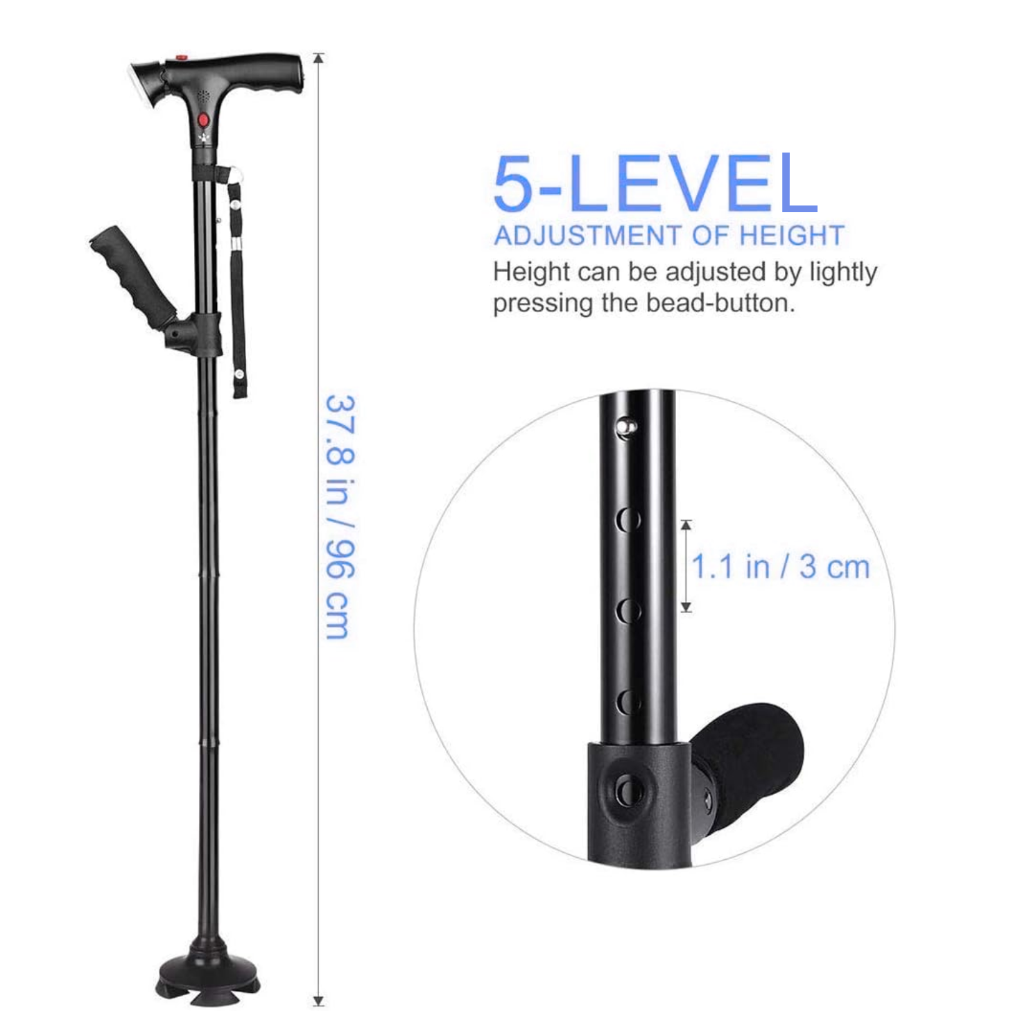 3 in 1 Elderly Twin Grip Cane