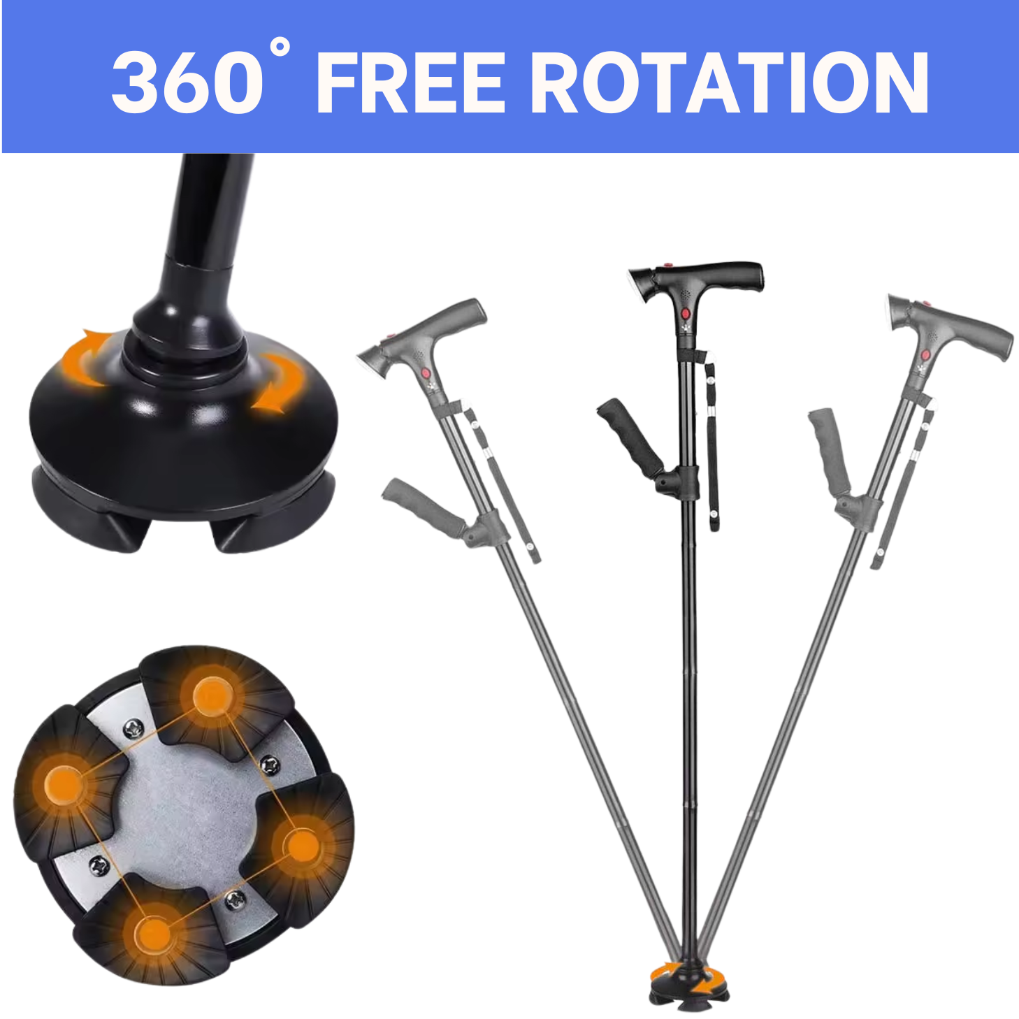 3 in 1 Elderly Twin Grip Cane