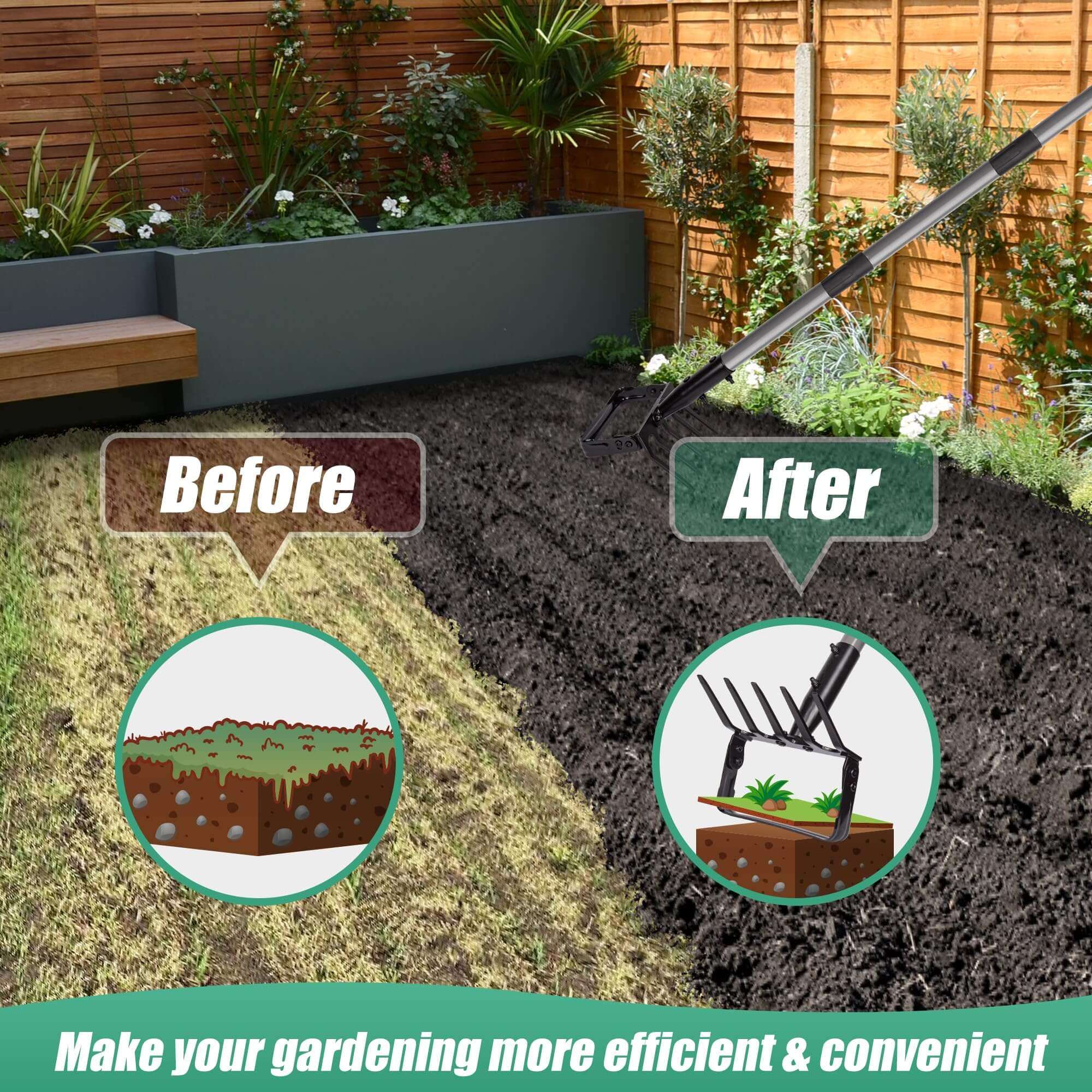 2-i-1 Hakke og Rive Hageverktøy