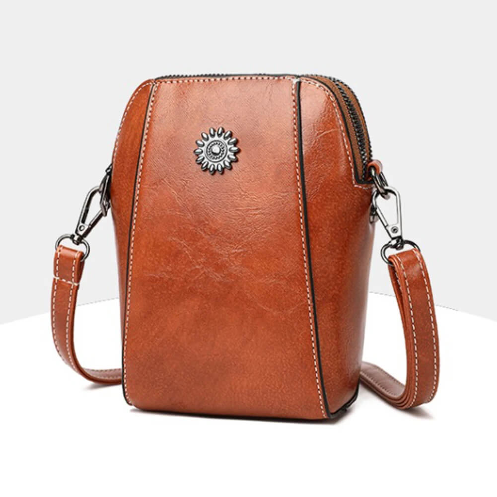 Vintage Crossbody Lædervæske for Kvinner - Justerbar Skulderrem, Kompakt Design og Elegant Stil