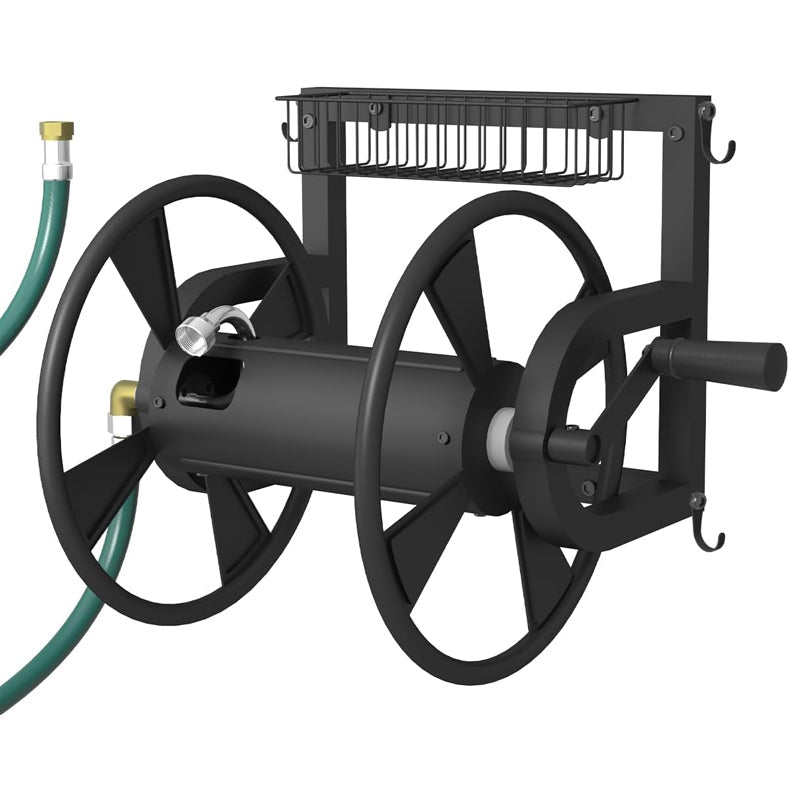 Hageslangetrommel med krok, veggmontert