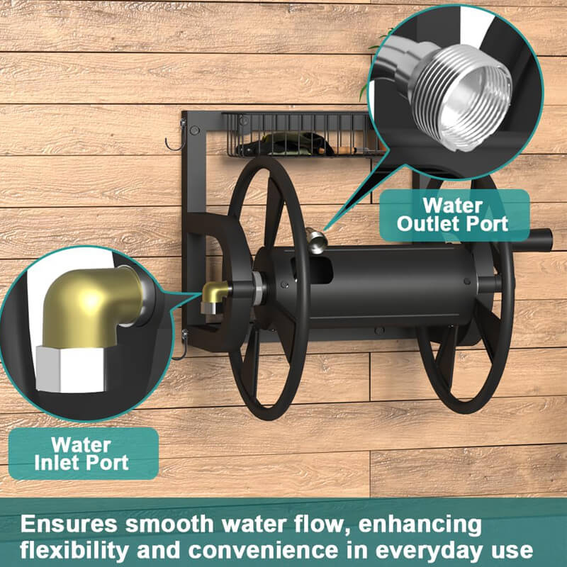 Hageslangetrommel med krok, veggmontert