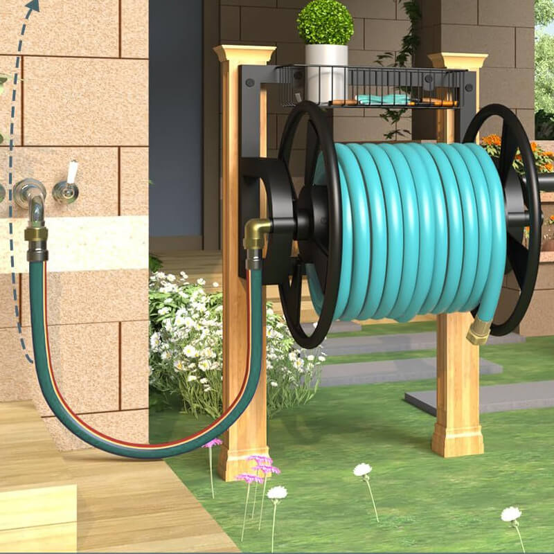 Hageslangetrommel med krok, veggmontert