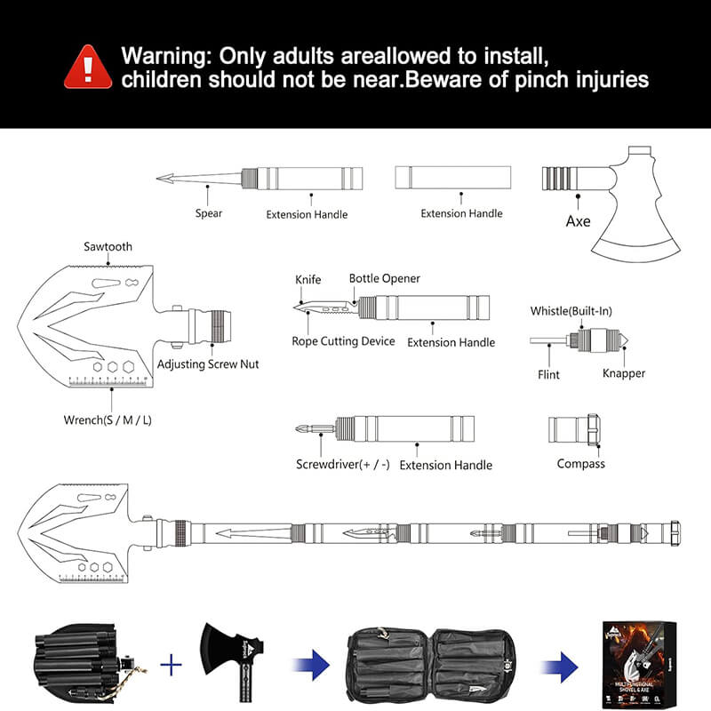 25-i-1 Overlevelse Multi-Verktøy Spade Sett