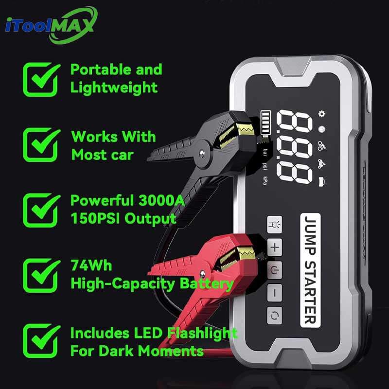 4 i 1 Bærbar Startbooster med Luftpumpe Pro