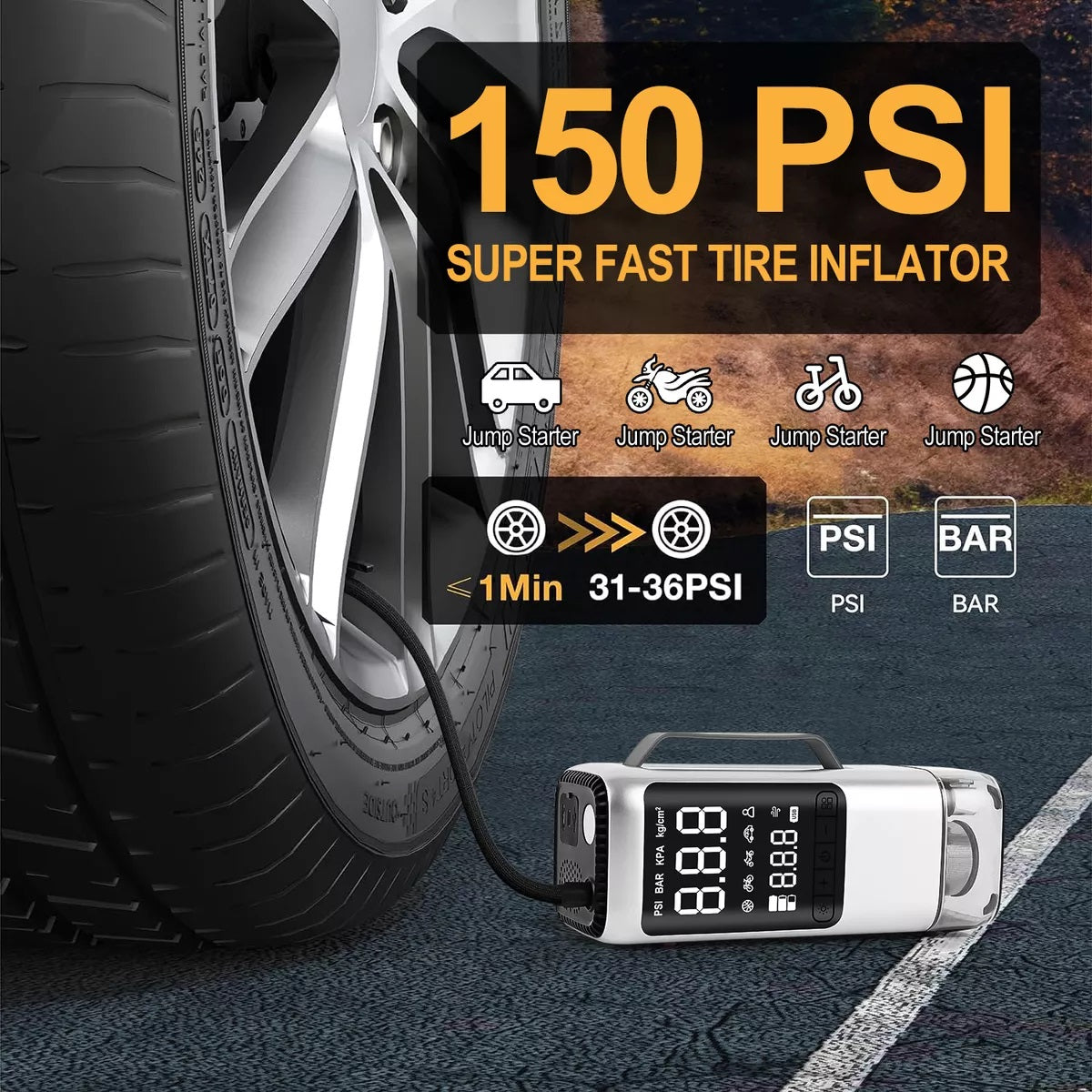 9-i-1 Bil Hoppstarter med Luftkompressor