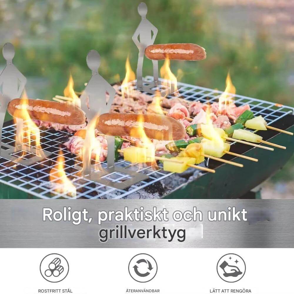 Sausbro - Bærbar pølseholder i rustfritt stål for camping, grill og piknik 5 stk