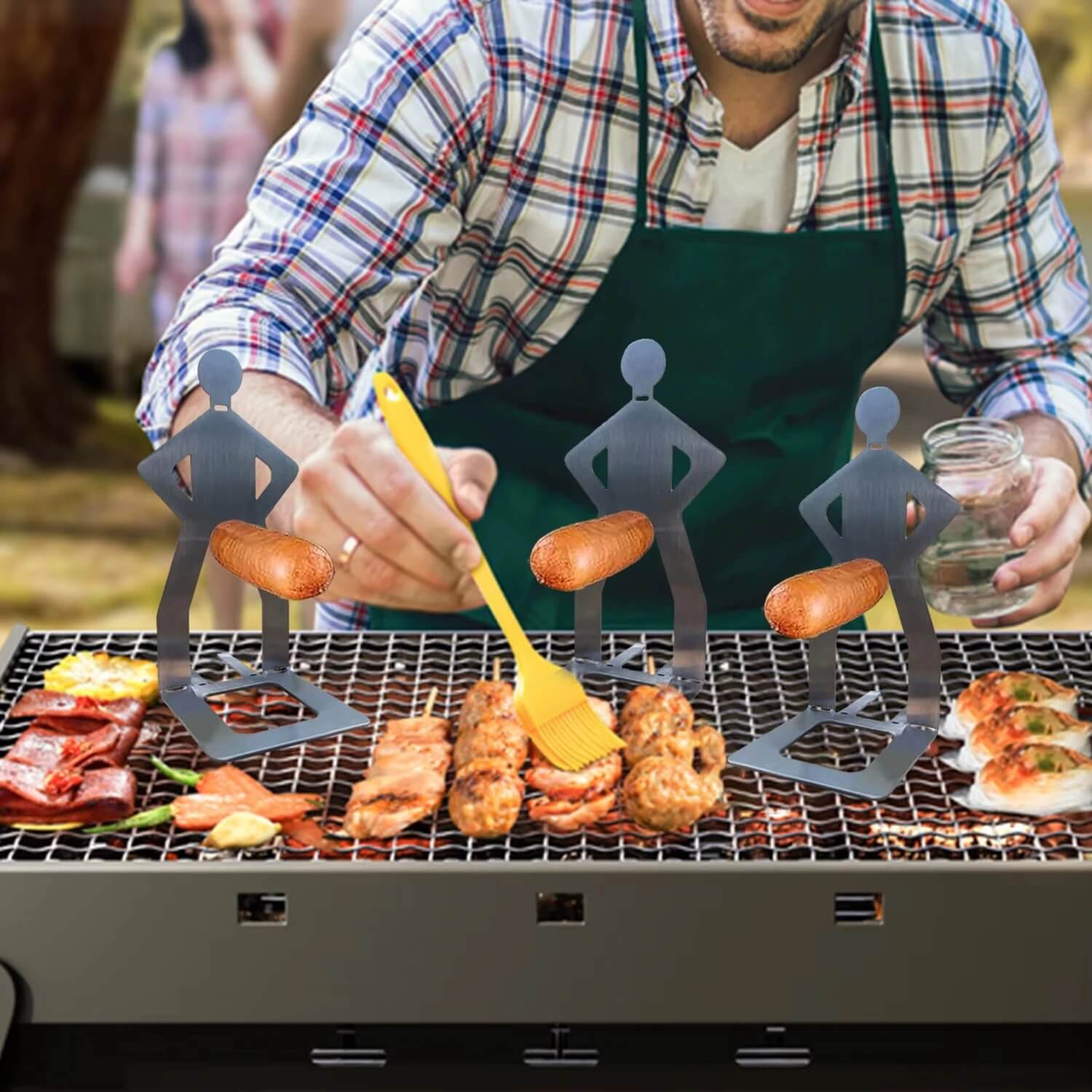 Sausbro - Bærbar pølseholder i rustfritt stål for camping, grill og piknik 5 stk