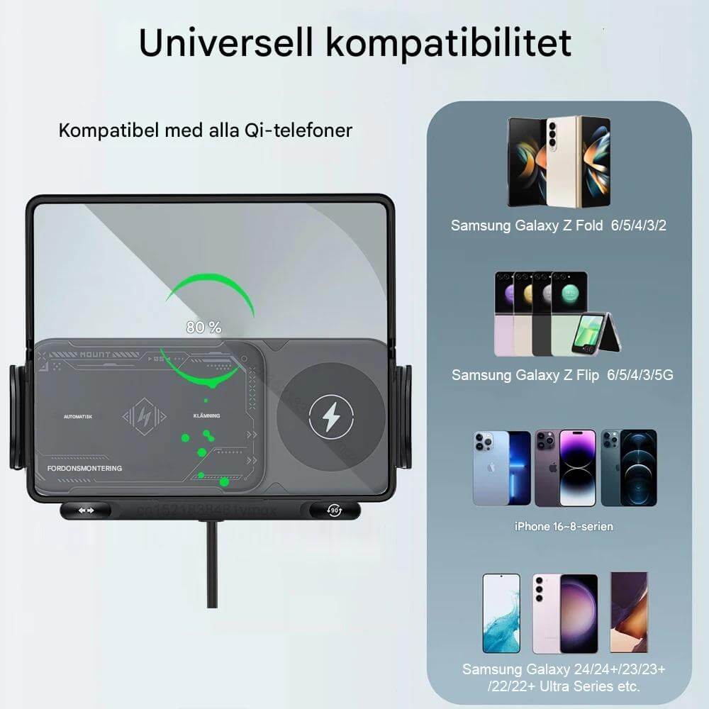 ChargeMount - Justerbar Smart Biltelefonholder med 15W Trådløs Ladeplate for Fellbare Skjermer