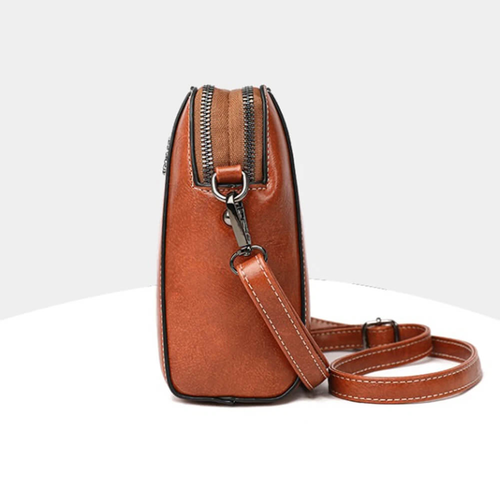 Vintage Crossbody Lædervæske for Kvinner - Justerbar Skulderrem, Kompakt Design og Elegant Stil