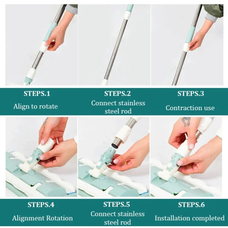 🔥Flat mopp med håndtak i rustfritt stål og gjenbrukbare, vaskbare moppehoder