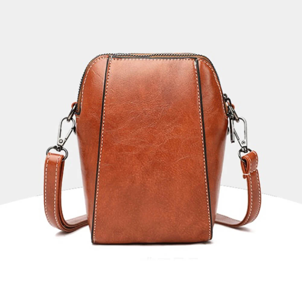 Vintage Crossbody Lædervæske for Kvinner - Justerbar Skulderrem, Kompakt Design og Elegant Stil