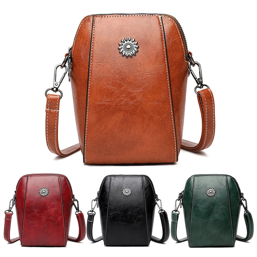 Vintage Crossbody Lædervæske for Kvinner - Justerbar Skulderrem, Kompakt Design og Elegant Stil