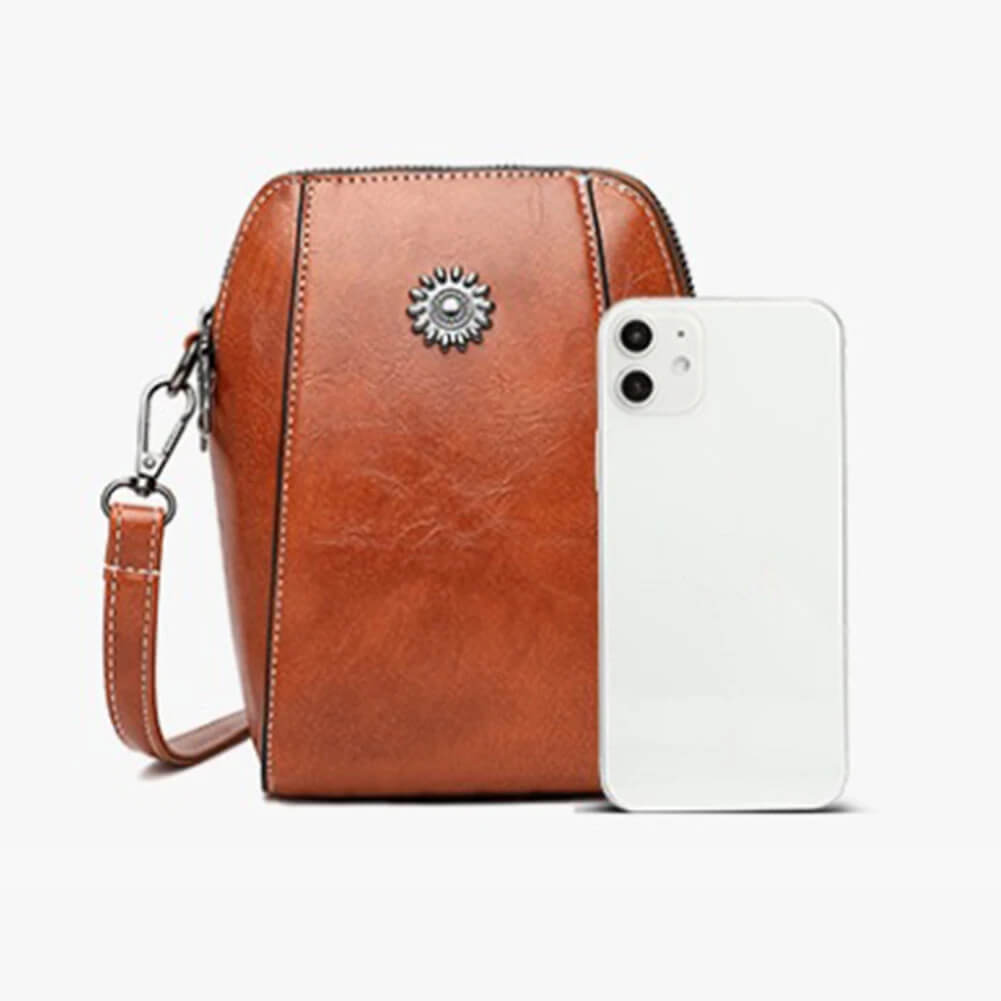Vintage Crossbody Lædervæske for Kvinner - Justerbar Skulderrem, Kompakt Design og Elegant Stil