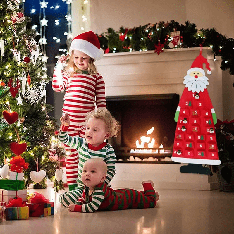 Julenisse Snømann Advent Hengende Kalender Med 24 Lommer