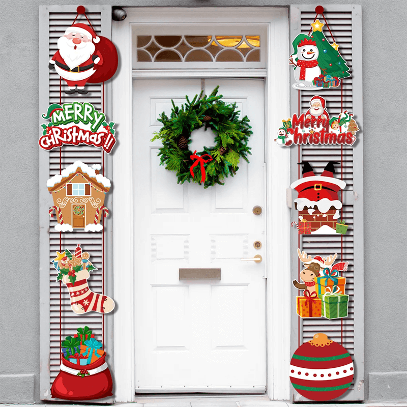 God Jul Hengende Dørbanner - Julenisse, Snømann, Juletre, Pepperkakehus