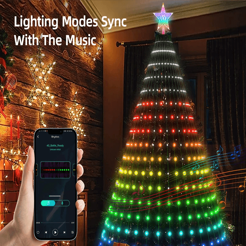 Smart Juletrebelysning APP Kontrollert via Smartphone - Synkroniser med Musikken, Timer