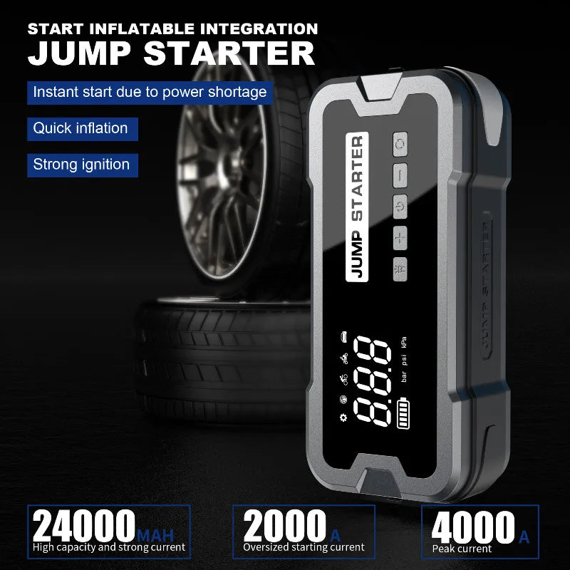 4 i 1 Bærbar Startbooster med Luftpumpe Pro