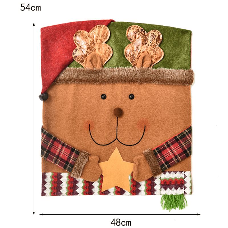 3x Juledekorerte Stolovertrekk for Ryggstøtten 48x54cm - Julenisse, Snømann, Rein