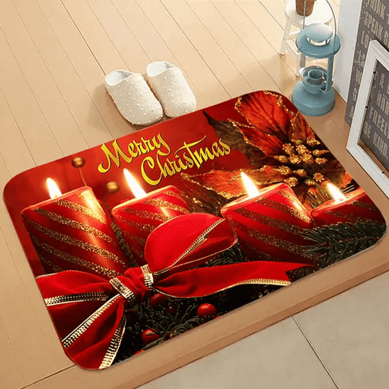 60x40 cm Innbydende Julematte i Flanell - God Julestemning, Julenisse, Stjerne, Reinsdyr