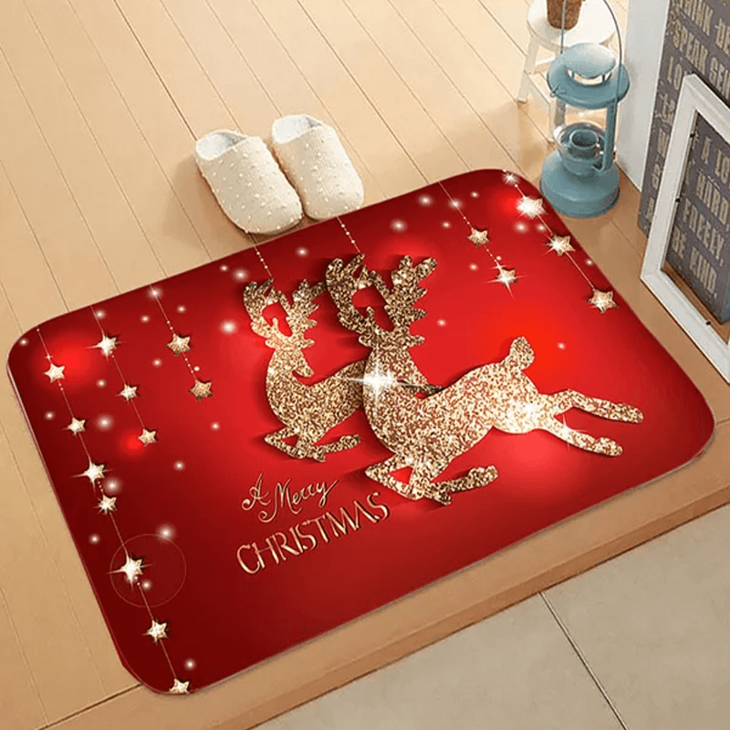 60x40 cm Innbydende Julematte i Flanell - God Julestemning, Julenisse, Stjerne, Reinsdyr