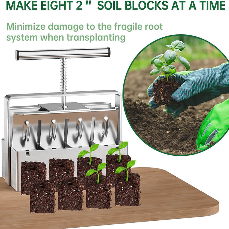 Celljordblokkmaker med 3 typer frøpinner