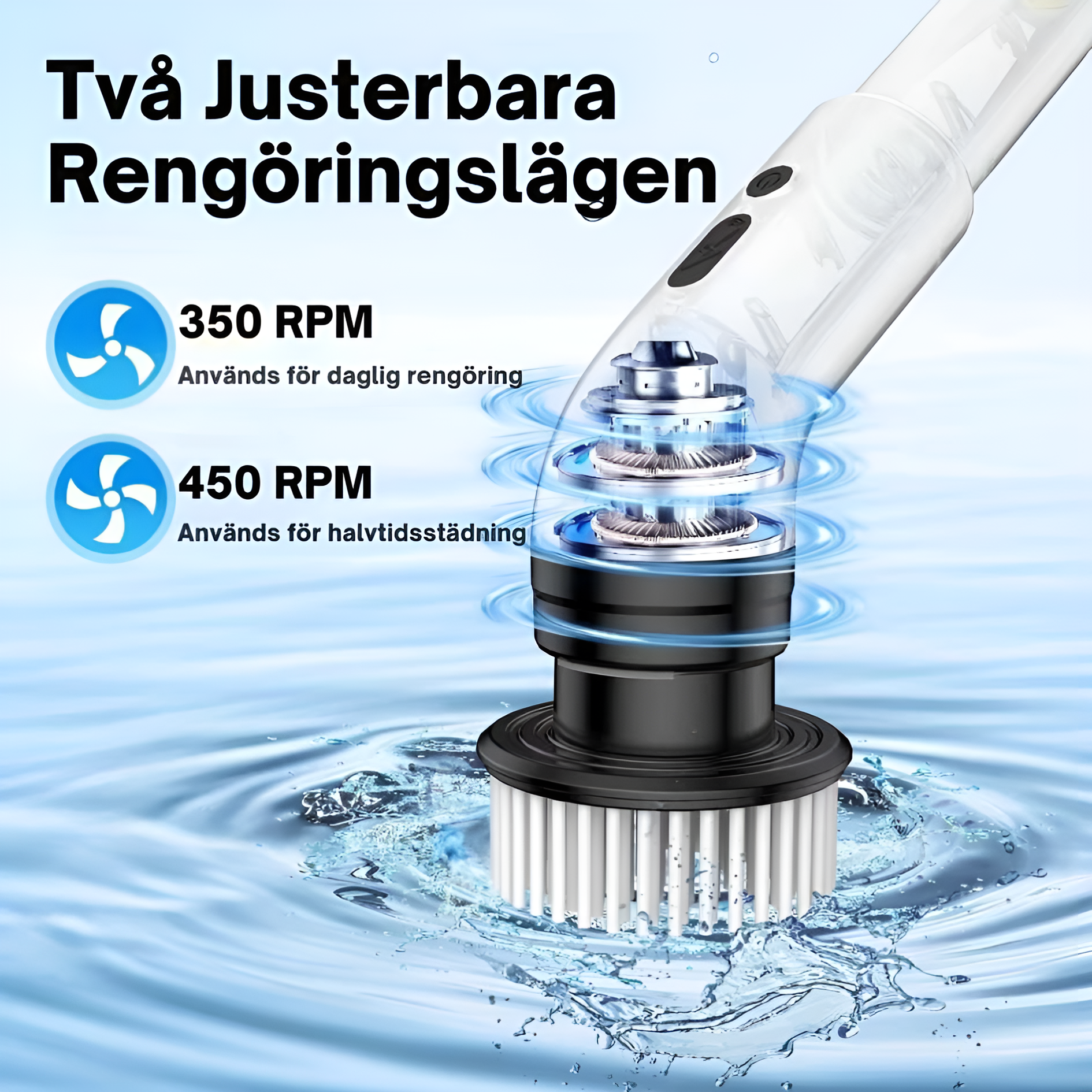 SpinClean - 9-i-1 Elektrisk Rengjøringsbørste Med Stav For Skånsom Rengjøring