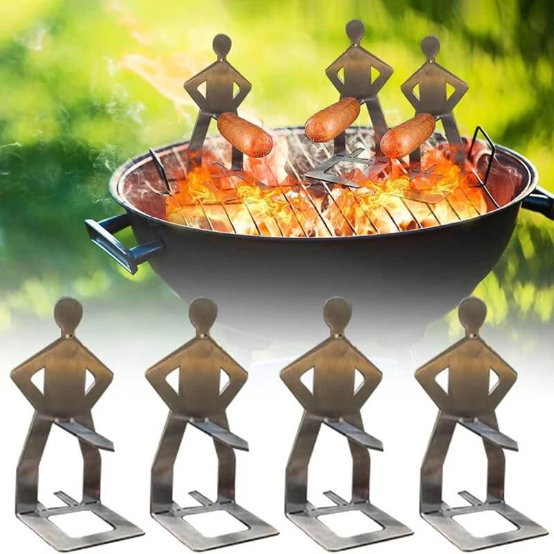 Sausbro - Bærbar pølseholder i rustfritt stål for camping, grill og piknik 5 stk