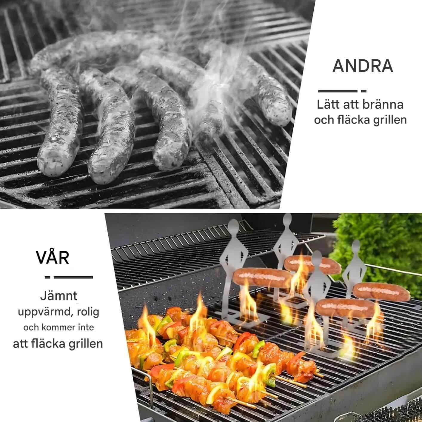 Sausbro - Bærbar pølseholder i rustfritt stål for camping, grill og piknik 5 stk
