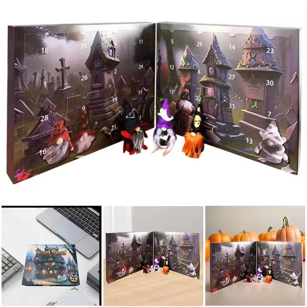 Jule Nisse & Halloween Adventskalender 2024 - Nedtelling med Samlefigurer, Barnevennlig Hjemmedekorasjon og Nedtellingskalender